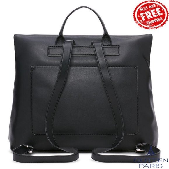 DKNY Tilly Logo Foldover Backpack Black/Silver Women's Bag - Picture 4 of 9